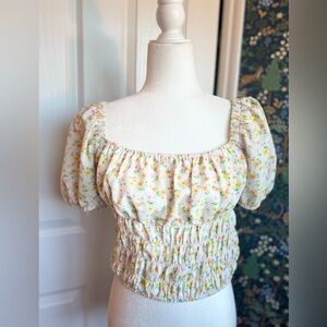 Elodie Floral Smocked Blouse - White and Yellow​